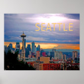 Seattle Washington Skyline at Sunset TEXT SEATTLE Poster (Vorne)