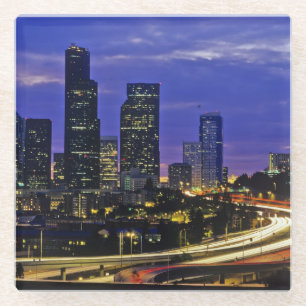 Seattle, Washington Skyline bei Nacht Glasuntersetzer