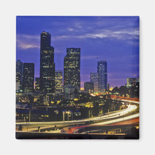 Seattle, Washington Skyline bei Nacht Magnet