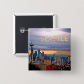 Seattle Washington Skyline bei Sunset TEXT SEATTLE Button (Vorne & Hinten)