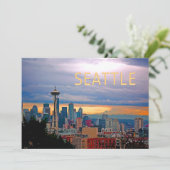 Seattle Washington Skyline bei Sunset TEXT SEATTLE Einladung (Stehend Vorderseite)