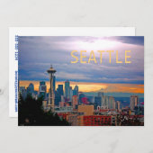 Seattle Washington Skyline bei Sunset TEXT SEATTLE Einladung (Vorne/Hinten)