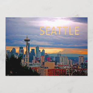 Seattle Washington Skyline bei Sunset TEXT SEATTLE Einladung