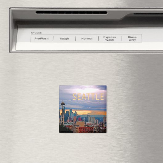 Seattle Washington Skyline bei Sunset TEXT SEATTLE Magnet (In Situ (Geschirrspüler))