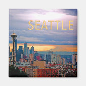Seattle Washington Skyline bei Sunset TEXT SEATTLE Magnet (Vorne)