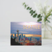 Seattle Washington Skyline bei Sunset TEXT SEATTLE Postkarte (Stehend Vorderseite)