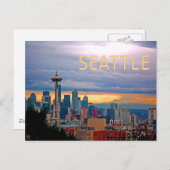 Seattle Washington Skyline bei Sunset TEXT SEATTLE Postkarte (Vorne/Hinten)
