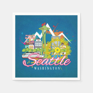 SEATTLE WASHINGTON SKYLINE CITYSCAPE DECOUPAITE SERVIETTE