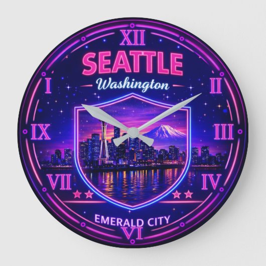 Seattle Washington Skyline Große Wanduhr (Vorderseite)