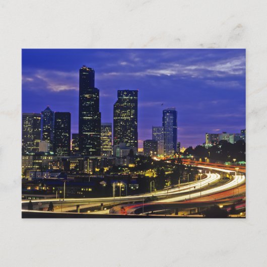 Seattle, Washington Skyline in der Nacht Postkarte (Vorderseite)