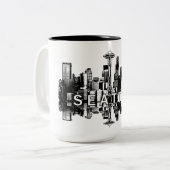 Seattle, Washington Skyline in schwarzer Tinte Zweifarbige Tasse (Vorderseite Links)