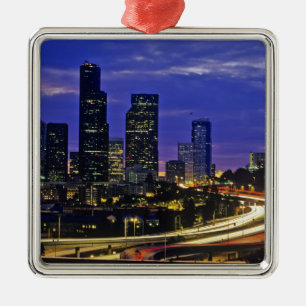 Seattle, Washington Skyline nachts Silbernes Ornament