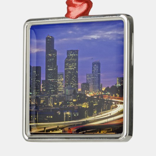 Seattle, Washington Skyline nachts Silbernes Ornament (Links)