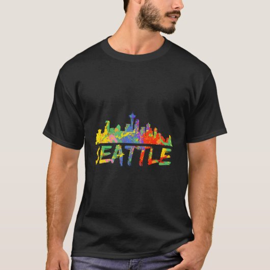 Seattle Washington Skyline Paint Splash T-Shirt (Vorderseite)