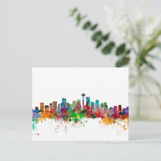 Seattle Washington Skyline Postkarte (Stehend Vorderseite)