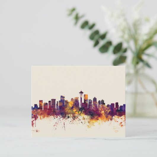 Seattle Washington Skyline Postkarte (Stehend Vorderseite)