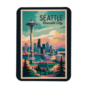 Seattle Washington Skyline Reisen Art Vintag Magnet