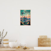 Seattle Washington Skyline Reisen Art Vintag Poster (Küche)