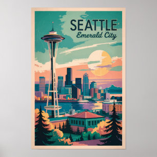 Seattle Washington Skyline Reisen Art Vintag Poster