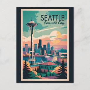 Seattle Washington Skyline Reisen Art Vintag Postkarte