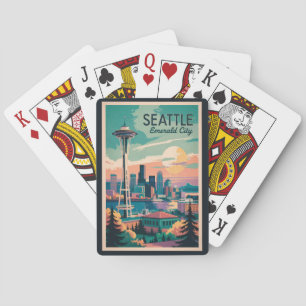 Seattle Washington Skyline Reisen Art Vintag Spielkarten