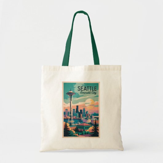 Seattle Washington Skyline Reisen Art Vintag Tragetasche (Vorne)