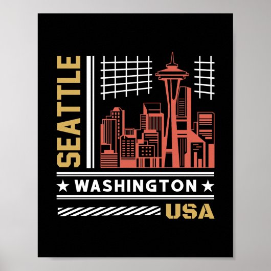 Seattle Washington Skyline Retro Urban Design Poster (Vorne)