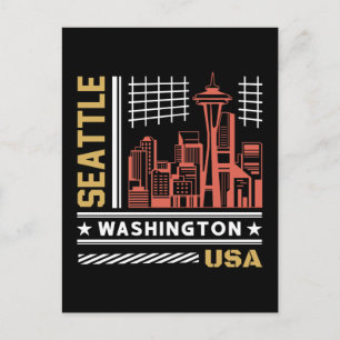 Seattle Washington Skyline Retro Urban Design Postkarte