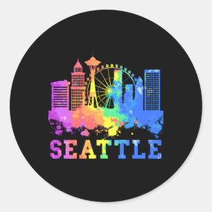 Seattle Washington Skyline Watercolor Seattle Runder Aufkleber
