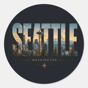 Seattle Washington Space Needle Berghimmel Runder Aufkleber