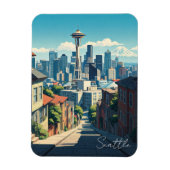 Seattle Washington Space Needle Mt Rainier Magnet (Vertikal)