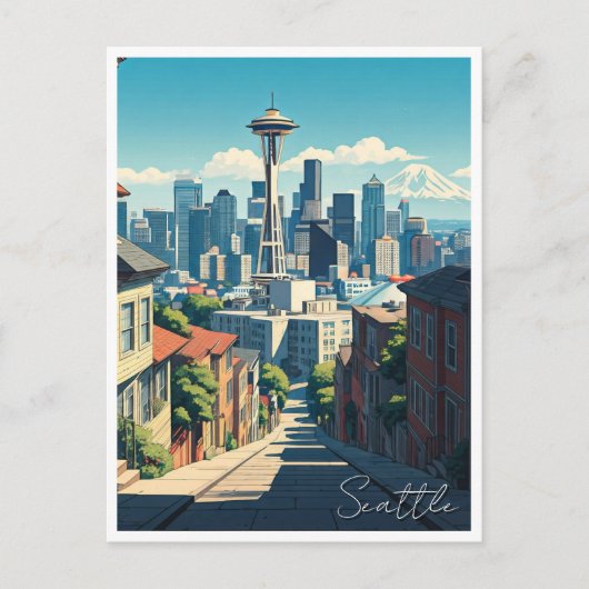 Seattle Washington Space Needle Mt Rainier Postkarte (Vorderseite)