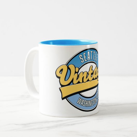 Seattle Washington Staat Retro-Logo. Zweifarbige Tasse (Vorderseite Links)
