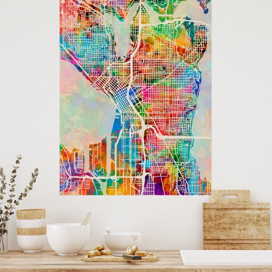 Seattle Washington Street City Map Poster (Küche)