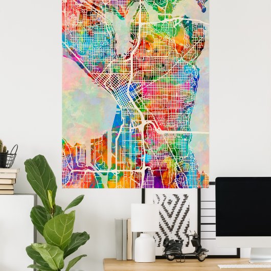 Seattle Washington Street City Map Poster (Heimbüro)