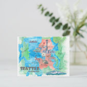 Seattle Washington Travel Map Postkarte (Stehend Vorderseite)