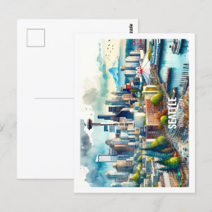 Seattle Washington USA Fantastisch Place watercolo Postkarte