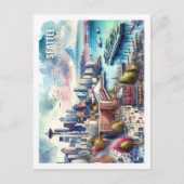 Seattle Washington USA Fantastisch Place watercolo Postkarte (Vorderseite)