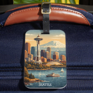 Seattle, Washington Vintage Reise Skyline Gepäckanhänger