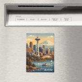 Seattle, Washington Vintage-Reise-Skyline Magnet (In Situ (Geschirrspüler))