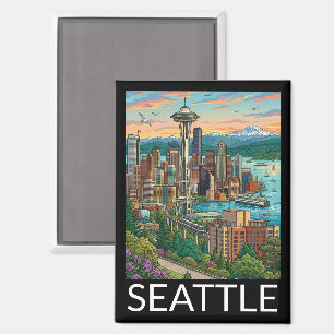 Seattle, Washington Vintage Reise Stadtansicht Magnet