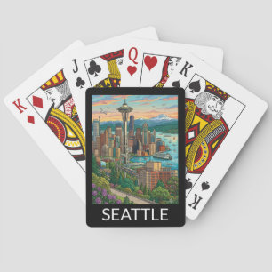 Seattle, Washington Vintage Reise Stadtansicht Spielkarten