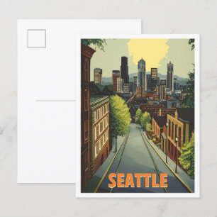 Seattle Washington Vintage-Reiseillustration Postkarte