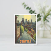 Seattle Washington Vintage Travel Illustration Postkarte (Stehend Vorderseite)