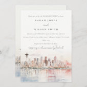 Seattle Washington Watercolor Landscape Engagement Einladung (Vorne/Hinten)