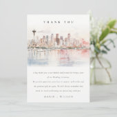 Seattle, Washington Watercolor Landscape Wedding Dankeskarte (Stehend Vorderseite)