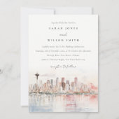 Seattle, Washington Watercolor Landscape Wedding Einladung (Vorderseite)