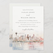 Seattle, Washington Watercolor Landscape Wedding Einladung (Vorne/Hinten)