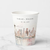 Seattle, Washington Watercolor Landscape Wedding Pappbecher (Rückseite)