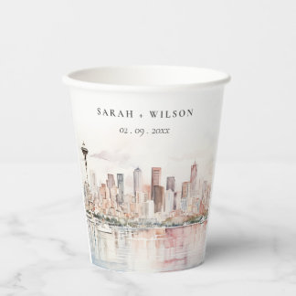 Seattle, Washington Watercolor Landscape Wedding Pappbecher